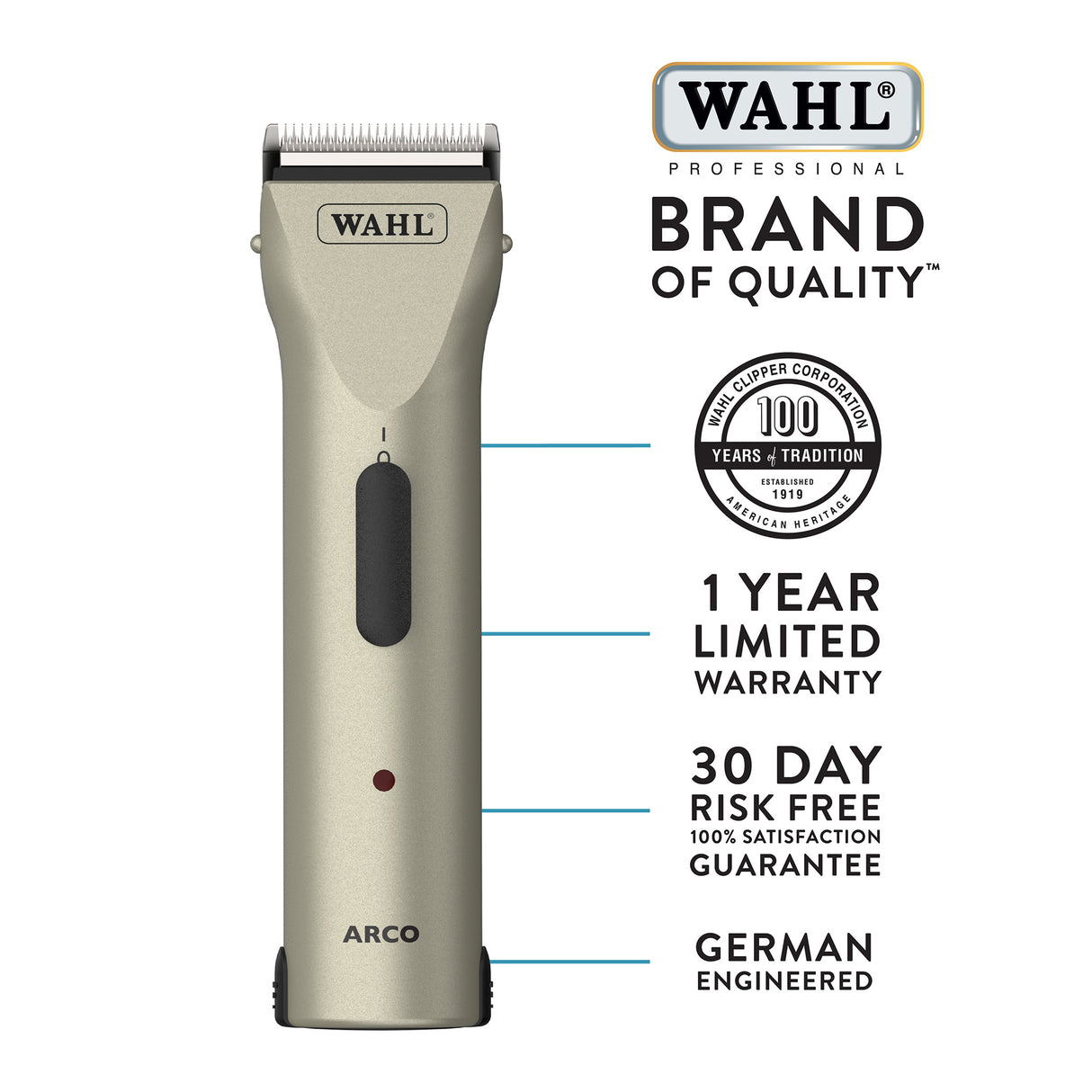 Wahl® Arco® SE Cordless Clipper, Silver Warranty