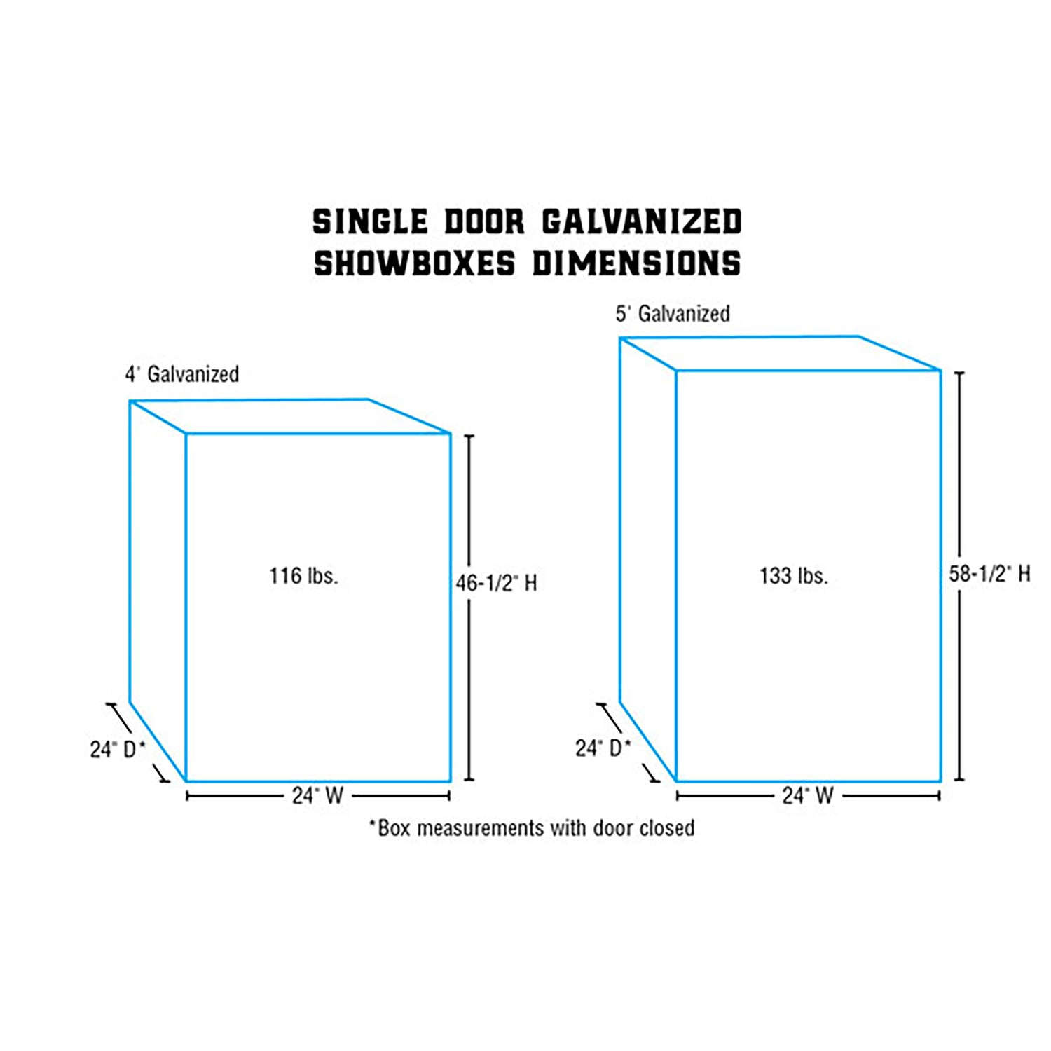 Single Door Galvanized Showbox, 4' Dimensions