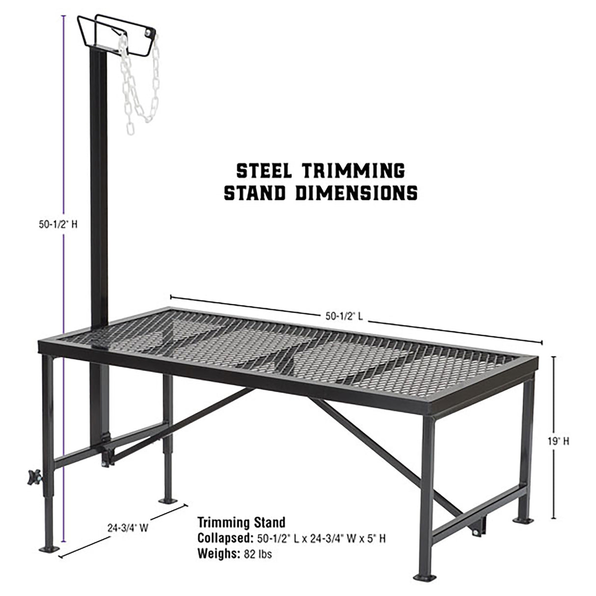 Steel Trimming Stand with Straight Wire Form Headpiece Dimensions