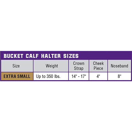 Bucket Calf Show Halter, Black, Size Chart