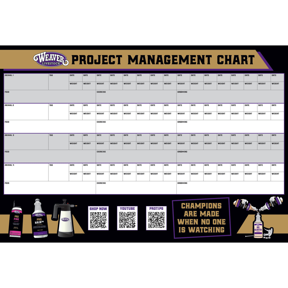Livestock Project Management Chart, 50 pack - Weaver Livestock