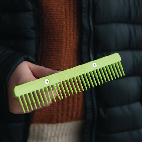 Plastic Skip Tooth Comb with Wood Handle