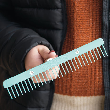 Plastic Skip Tooth Comb with Wood Handle
