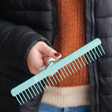 Plastic Skip Tooth Comb with Wood Handle