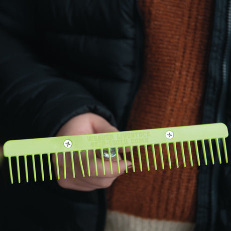 Plastic Skip Tooth Comb with Wood Handle