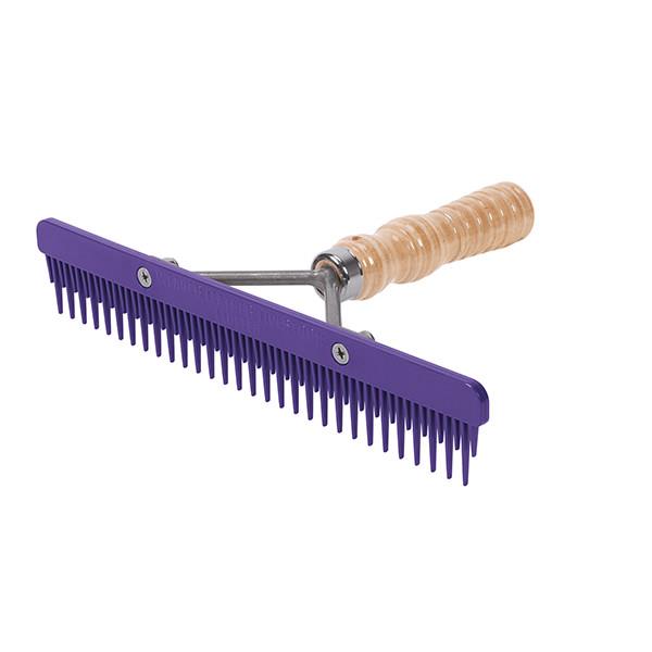 Plastic Fluffer Comb, Wood Handle, Purple