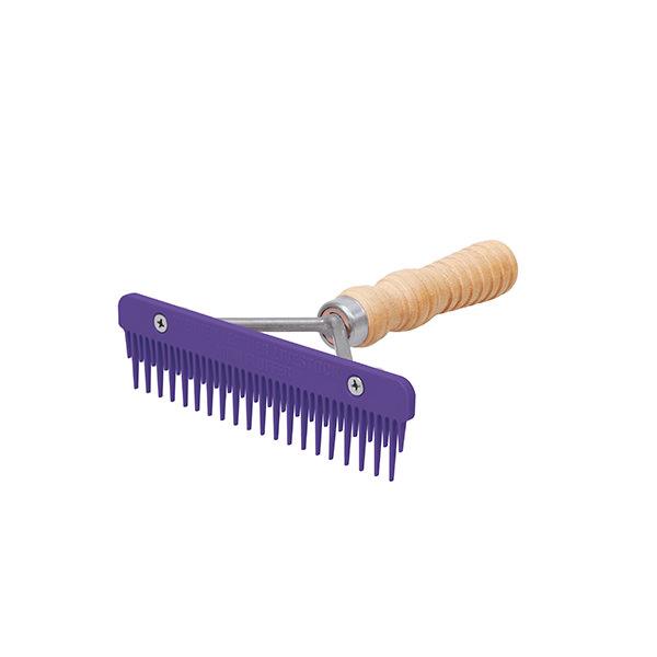 Plastic Mini Fluffer Comb, Wood Handle, Purple