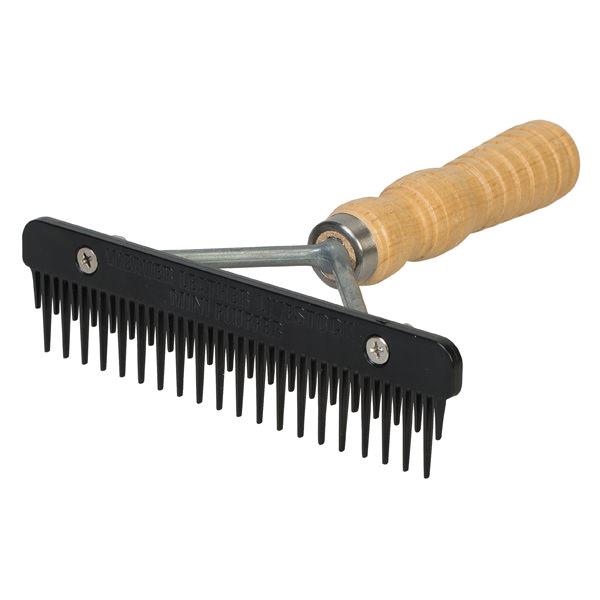 Plastic Mini Fluffer Comb, Wood Handle, Black