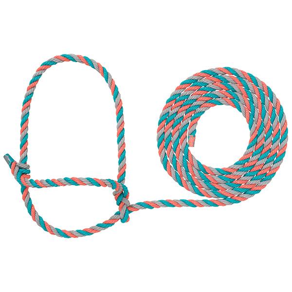 Cattle Rope Halter, Coral/Gray/Teal
