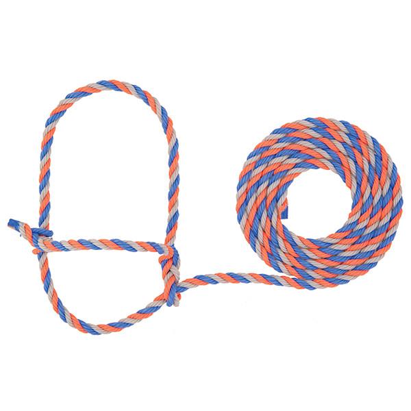 Cattle Rope Halter, Blue/Coral/Gray