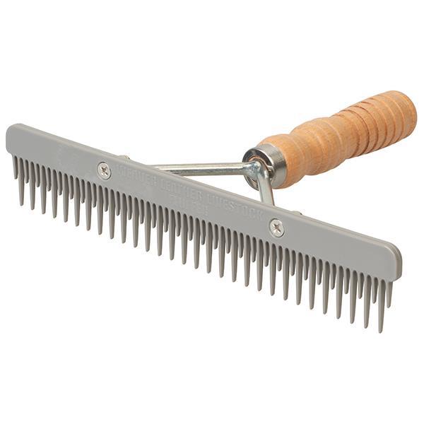 Plastic Fluffer Comb, Wood Handle, Gray